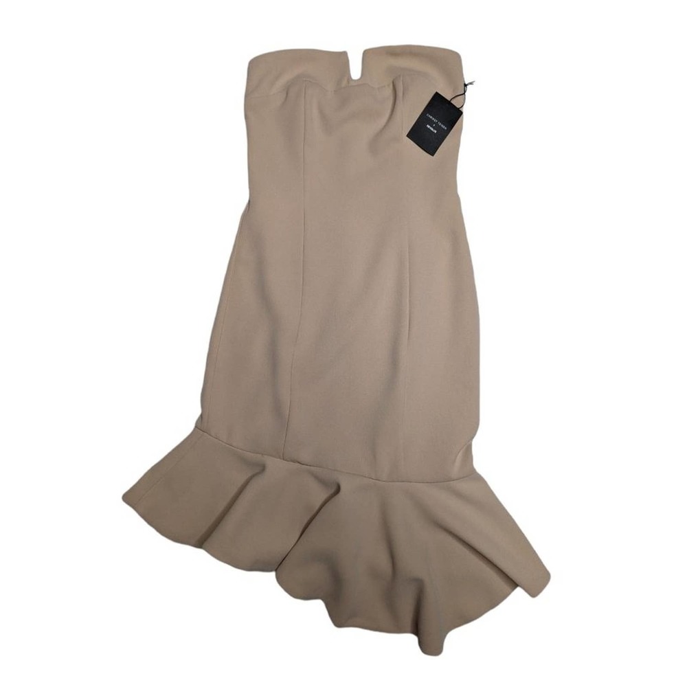 X Revolve Chrissy Teigen Dress Nude Midi Micah Strapless Ruffle Hem Bodycon M - Picture 6 of 7
